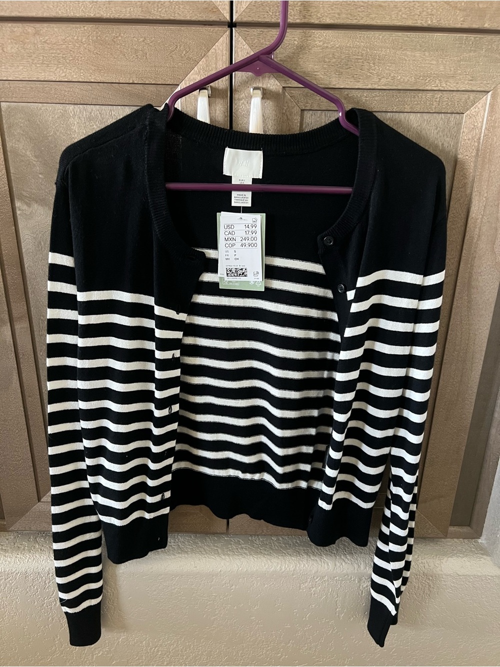 H&M Black and White Striped Button Cardigan
